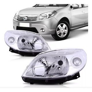 KIT Farol Sandero Foco Simples Máscara Cromada 2007 2008 2009 2010 2011 Lado Direito