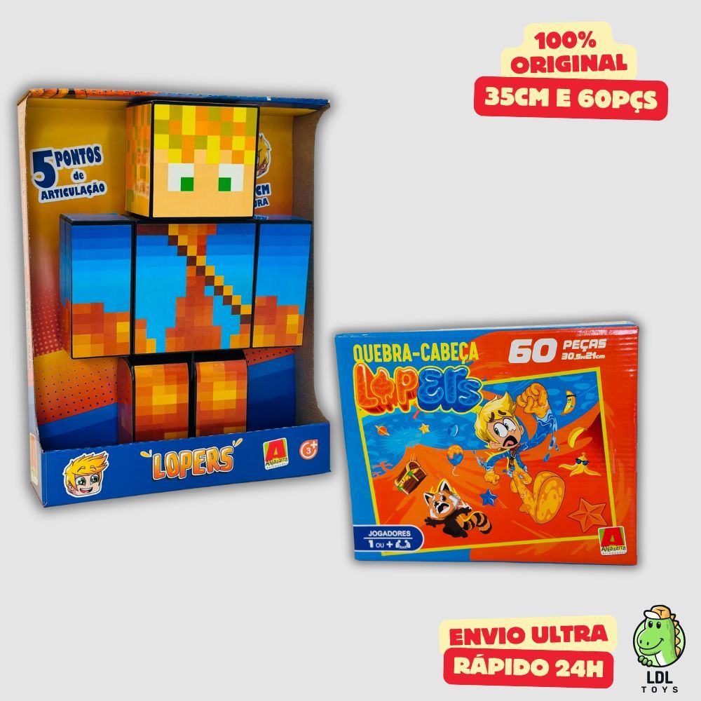 Kit Boneco Lopers 35cm + Quebra-Cabeça 60 Peças Gamer Youtuber - Algazarra Quebra Cabeça em Oferta na Shopee