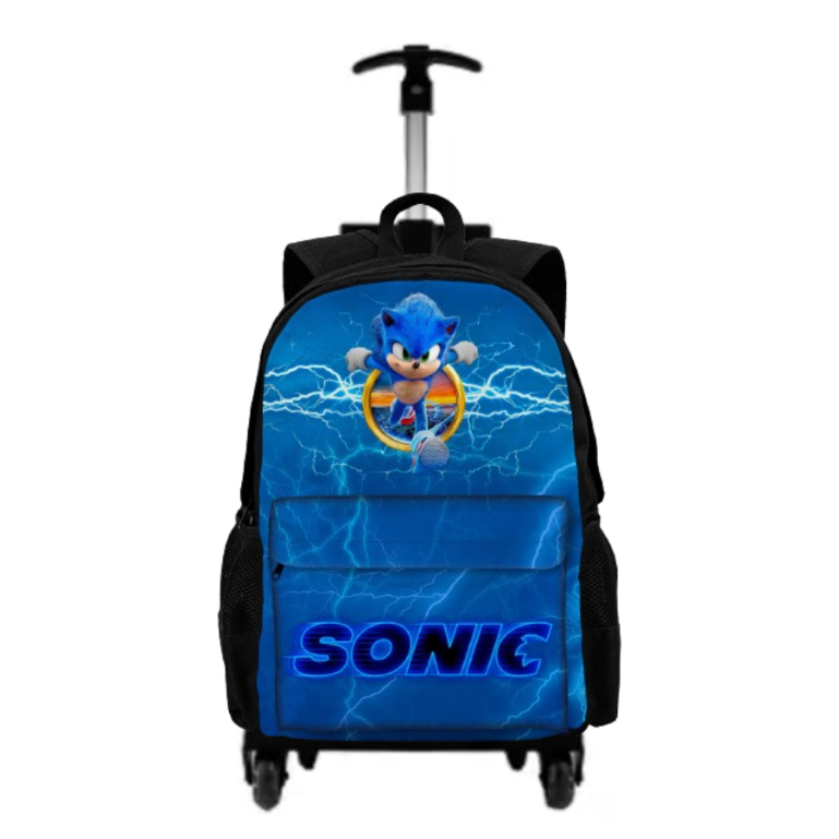 Mochila Escolar Sonic Bolsa De Rodinha Com Carrinho Volta As Aulas Personalizada Material Reforçado