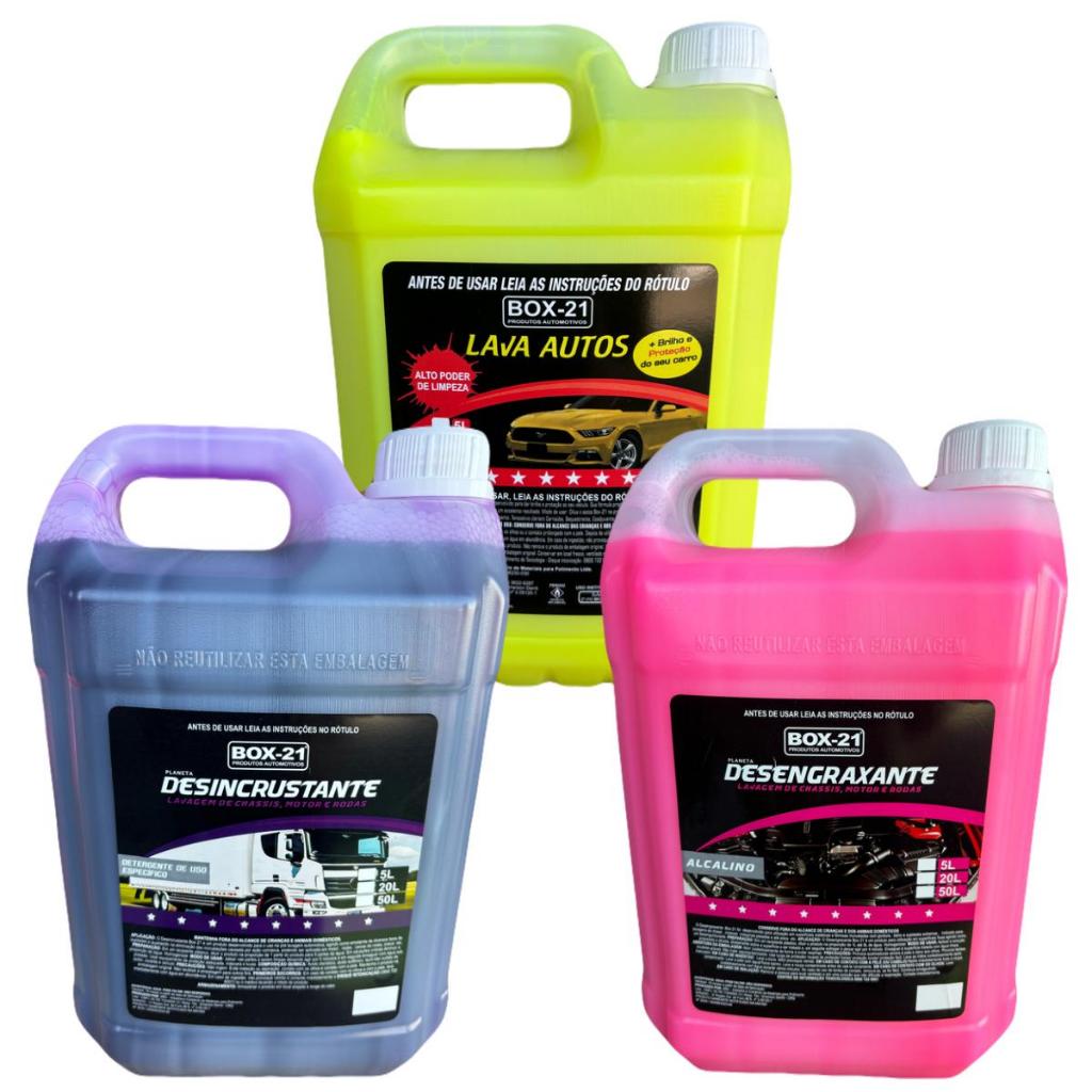 Kit Lavagem Automotiva Lava Rápido Shampoo Lava Auto + Desengraxante Solupan + Limpa Alumínio Baú 5 Litros