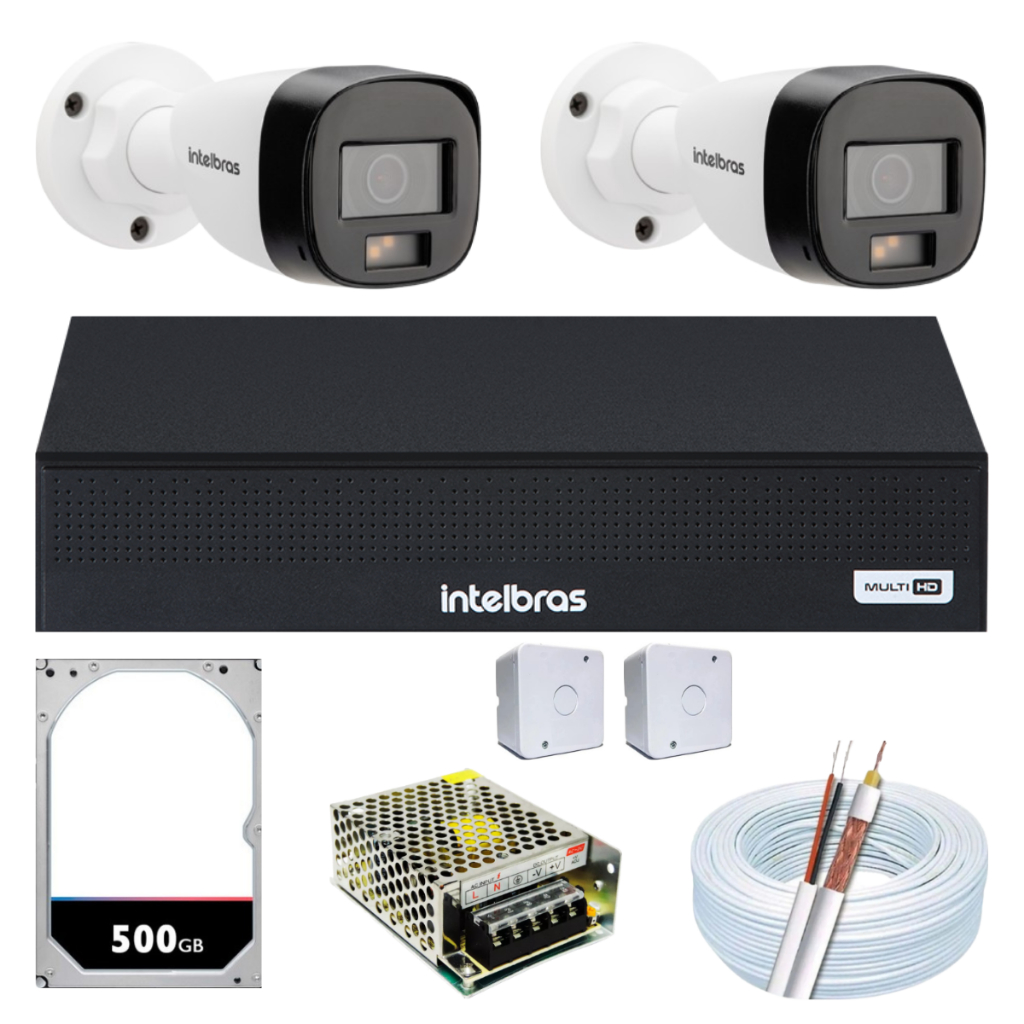 kit 2 câmeras de segurança intelbras vhc 1220b 1080p 2mp dvr 4ch completo