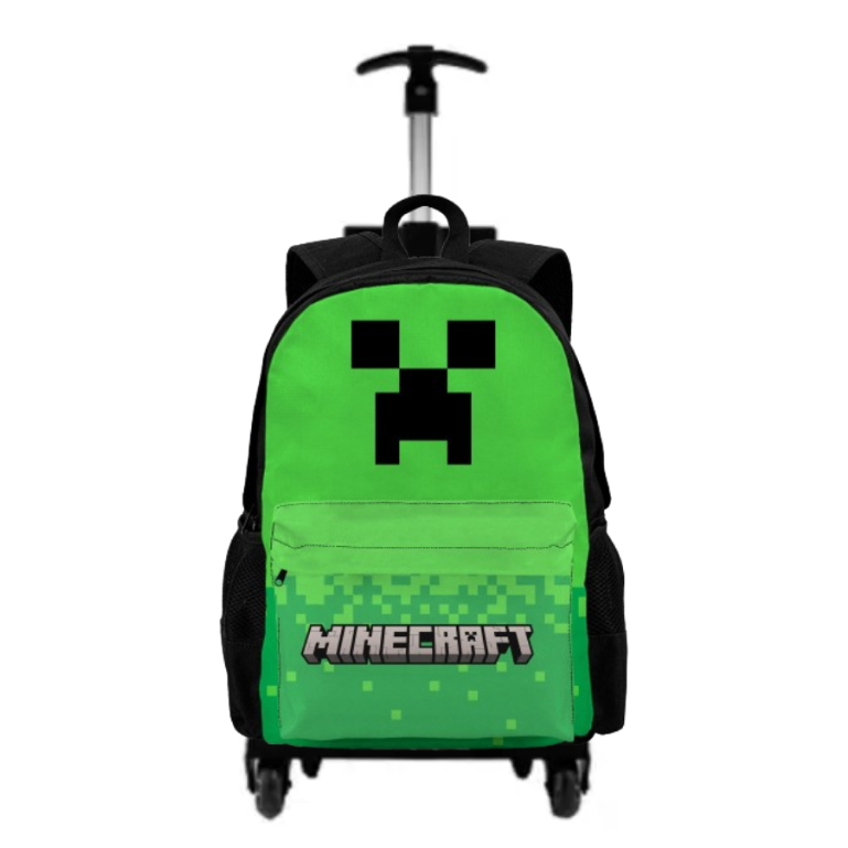 Mochila Minecraft De Rodinha Bolsa Escolar Jogo Infantil Reforçada Ajustável Volta As Aulas