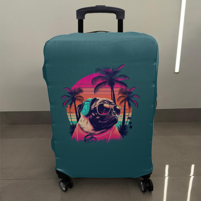 Capa Elástica Protetora De Mala Para Viagem de Pug Cute para Mala Pequena, Média e Grande