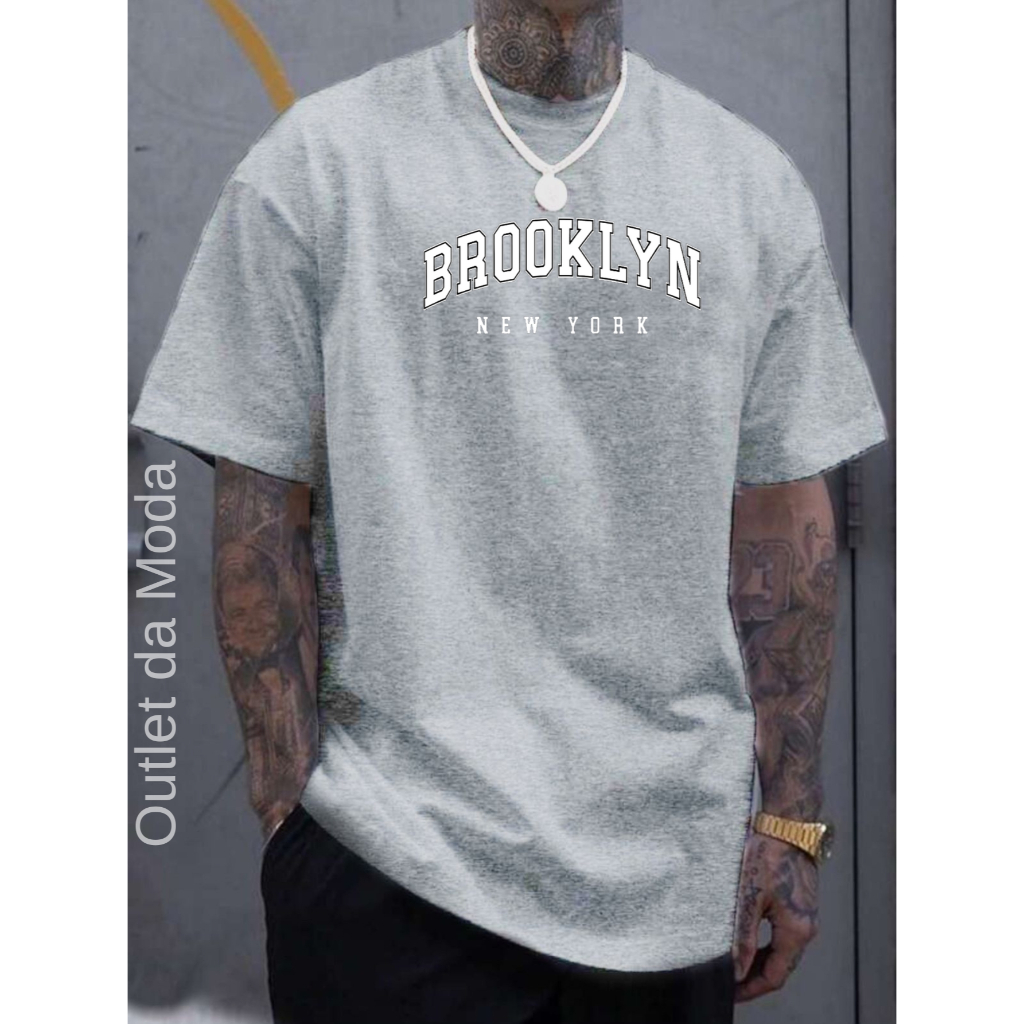 Camiseta Masculina BROOKLYN bco 100% Algodão malha 30.1 em Oferta na Shopee