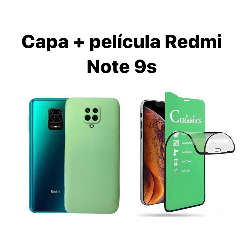 Kit 2X1 Xiaomi Redmi Note 9S- Capa Silicone Aveludada Colorida + Película Frontal Ceramica 9D