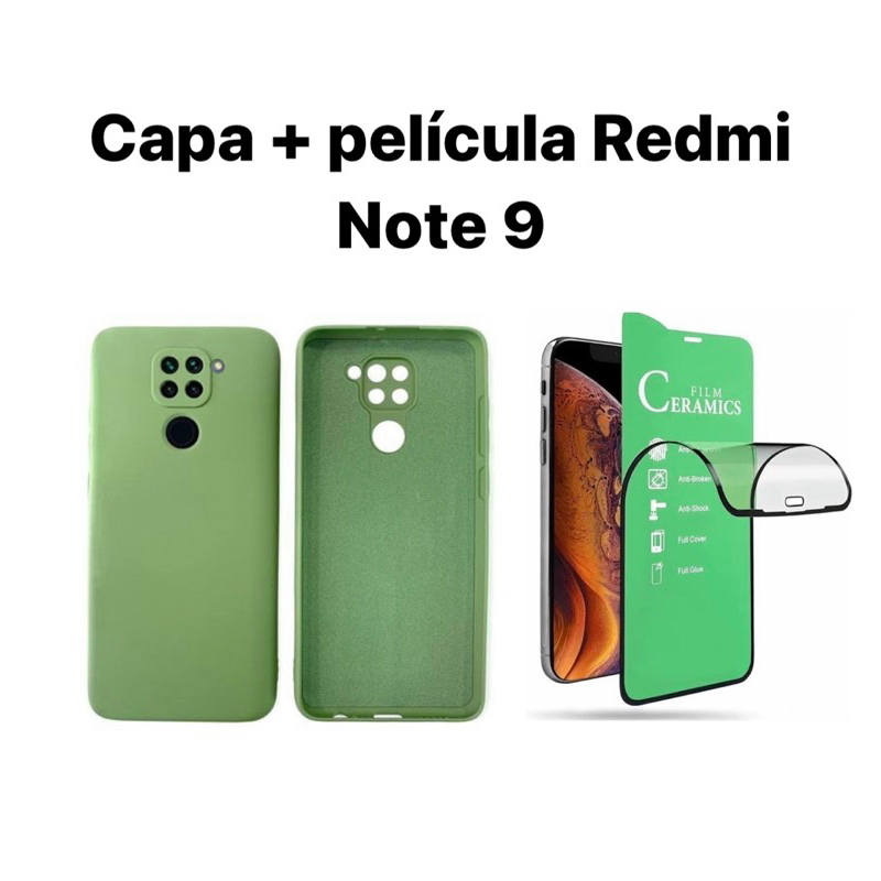 Kit 2X1 Xiaomi Redmi Note 9- Capa Silicone Aveludada Colorida + Película Frontal Ceramica 9D