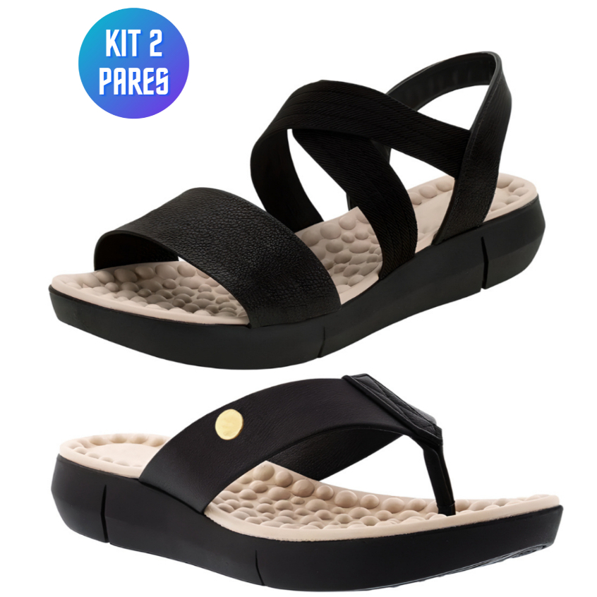 Kit 2 Pares Sandalia Chinelo Feminina Tamanco Rasteira Ortopedica Massageador Confortavel