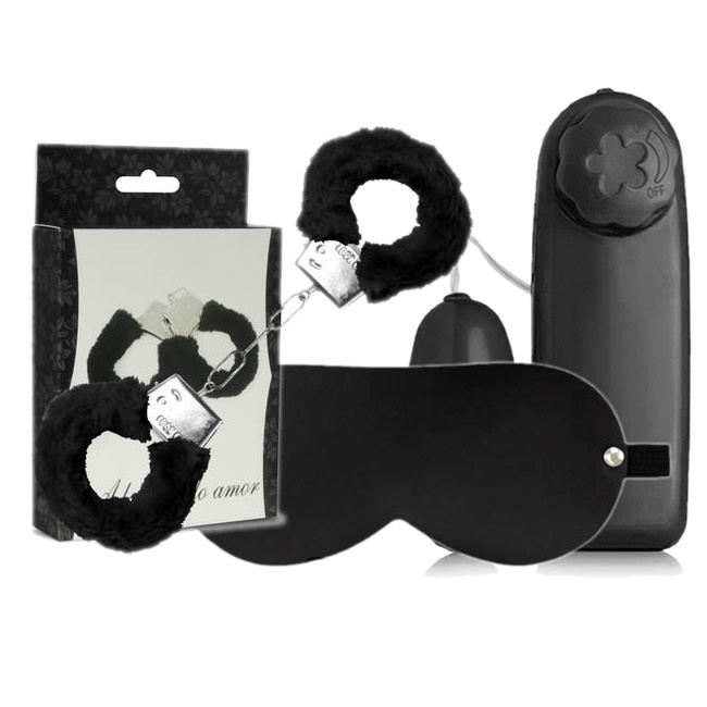 KIT SADO Algema Sensual + Venda Tapa Olhos + Vibrador Cápsula Bullet SEX SHOP