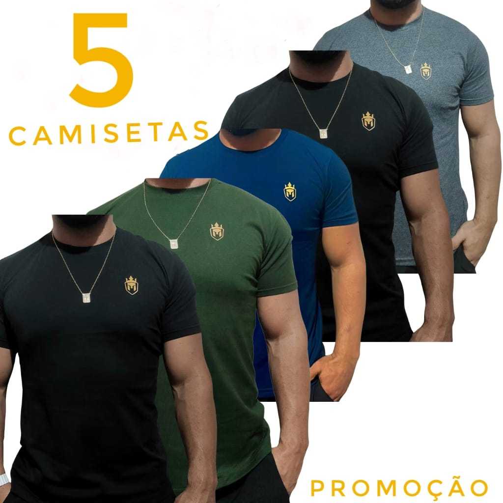 Kit 5 Camisetas Básicas Masculina 100% Algodão Reforçado o Modelagem Moderna Casual Fabricação Própria no Brasil