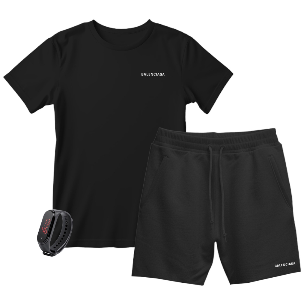 Kit Camiseta Masculina e Short Algodão Várias Cores + Brinde