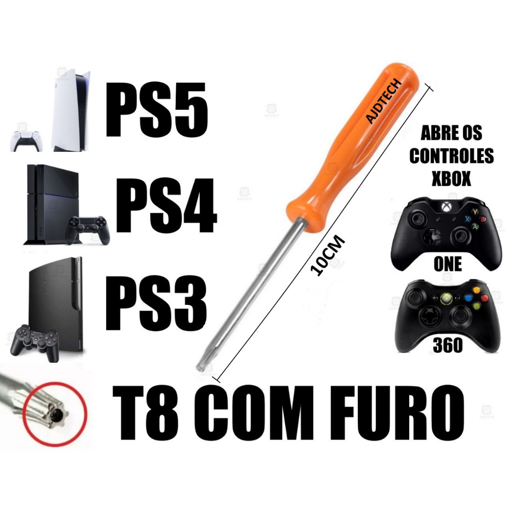 Imagem Chave Torx mini T8 10cm Com Furo para abrir controle e videogame