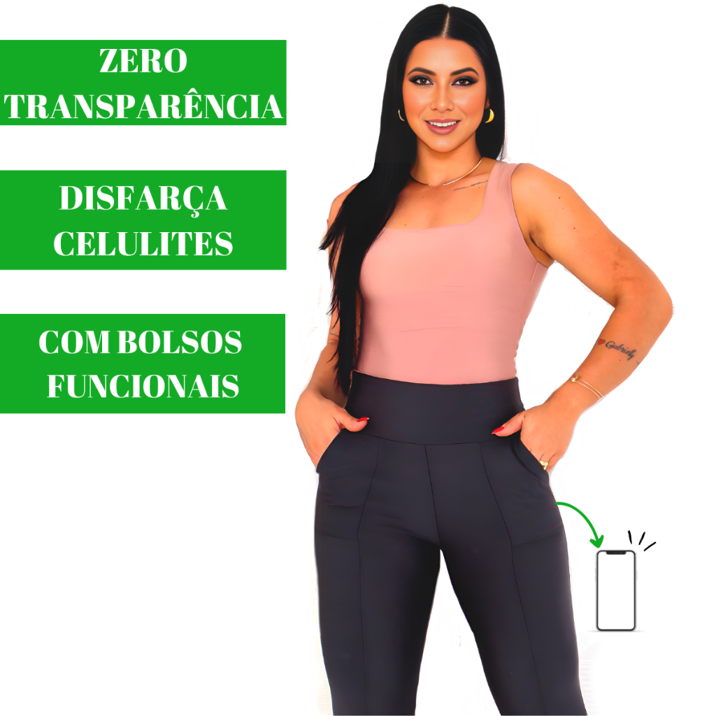 Calça Legging Feminina Calça Montaria Zero Transparência Peluciada Disfarça Celulite Com Bolso