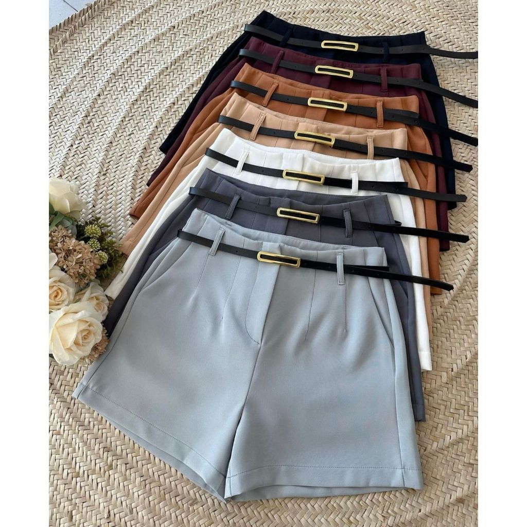 Short Alfaiataria Feminino Zara com Cinto Fino Fivela Dourada Quadrada Cintura Alta Ziper Na Lateral Social Promoção