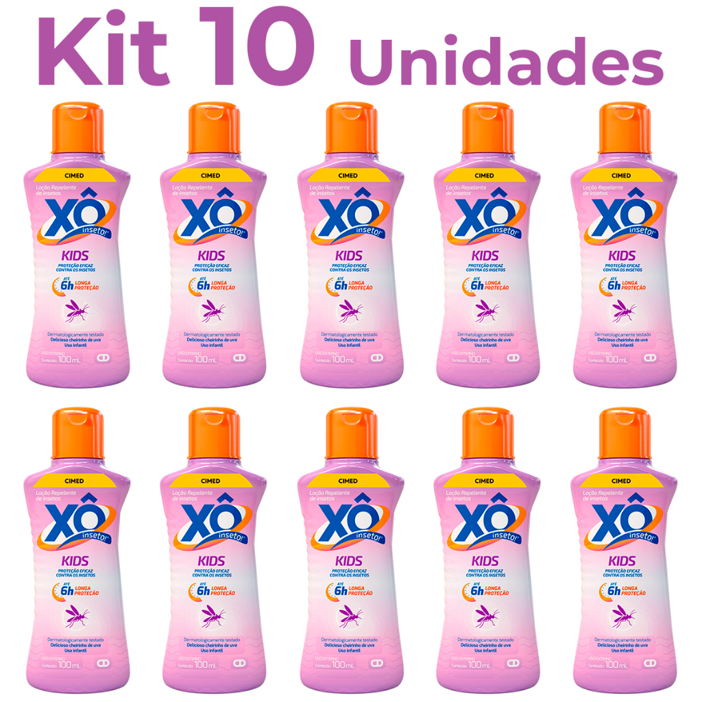 kit 10x Repelente de Insetos Xô Inseto Kids Infantil Crianças Delicioso Cheirinho de Uva 100ml Cimed