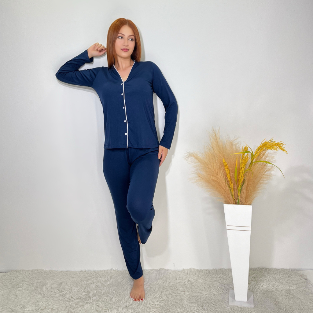 Pijama Feminino Conforto Americano inverno com botões adulto