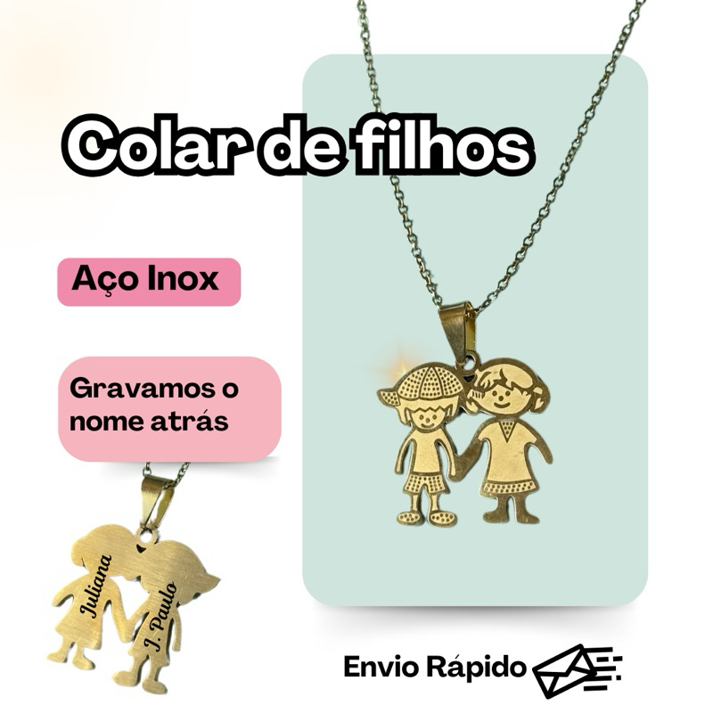 Colar de filhos aço inox personalizado com nome, colar de filho,colar filhos, colar com nome de filho.