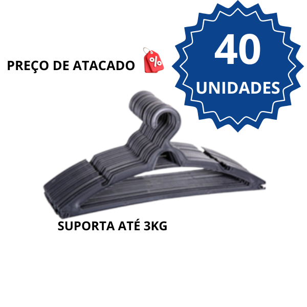 Cabide Adulto Preto Kit Cabides Reforçado Organizar Roupas