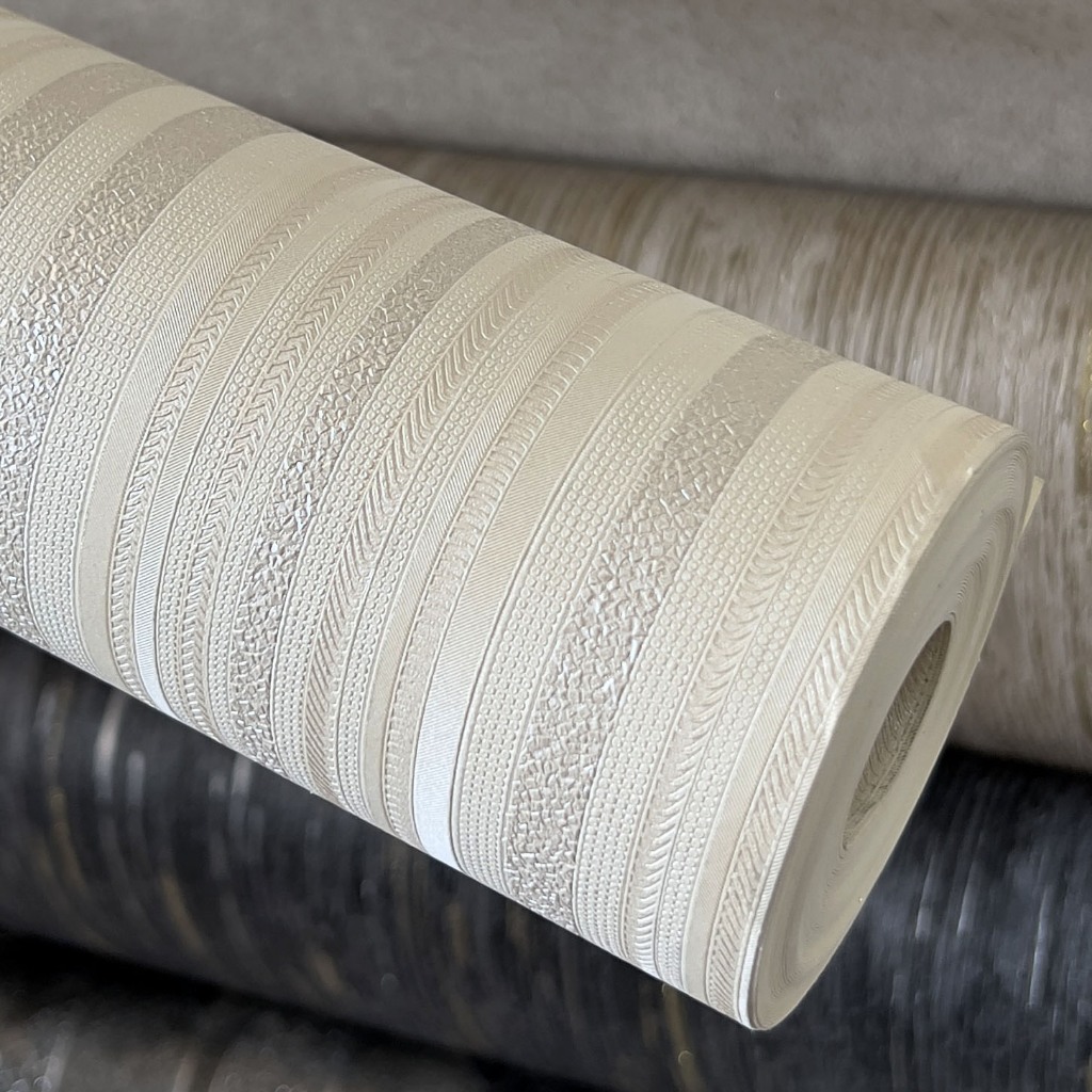 Papel de Parede Importado Textura Listrado Alto Relevo Tom Pérola e Nude - Rolo 10 metros x 53 centímetros - Cola Inclusa - Modelo 1007-3 em Oferta na Shopee