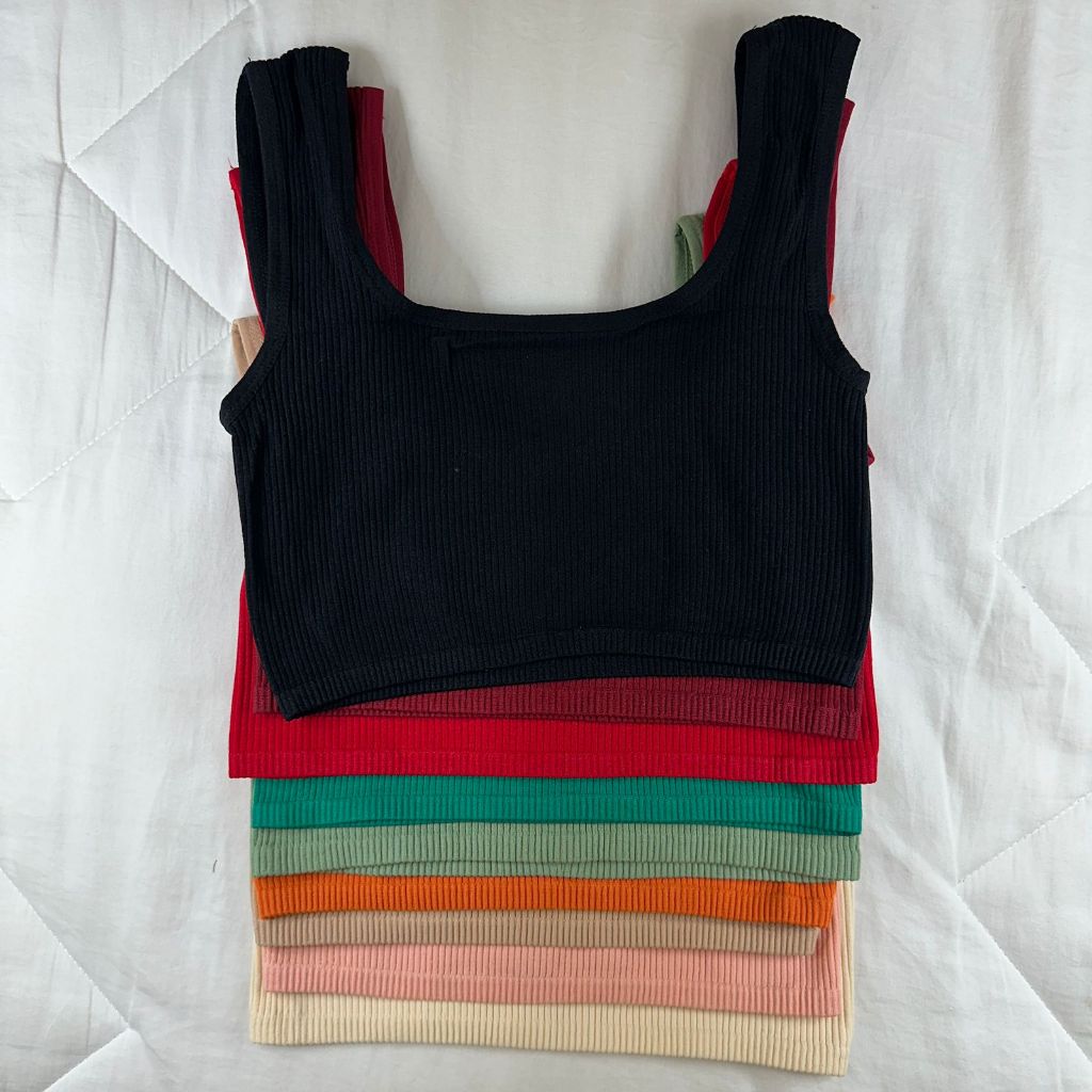 Top Tank Cropped Feminino Canelado Poliamida Sem Costura