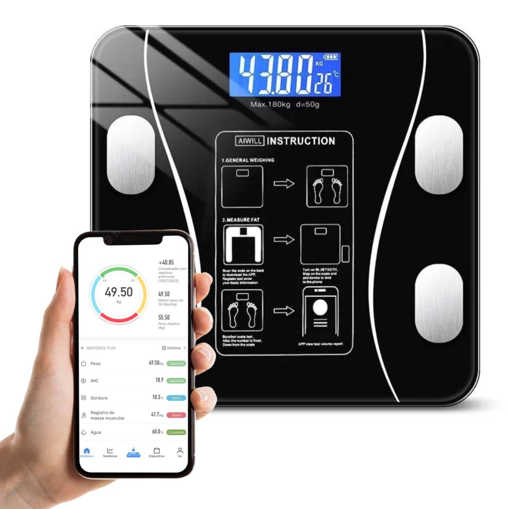 Balança Bioimpedancia Digital Bluetooth  Corporal até 180kg Resultado Pelo Celular