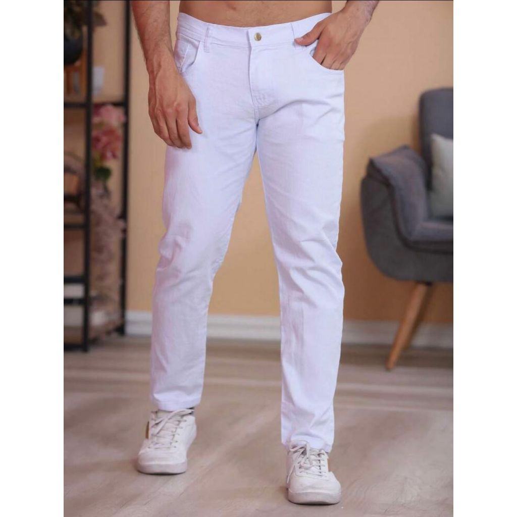 Calça   Masculina Branca Mega Skinny Premium Algodão Comfort Super em Oferta na Shopee