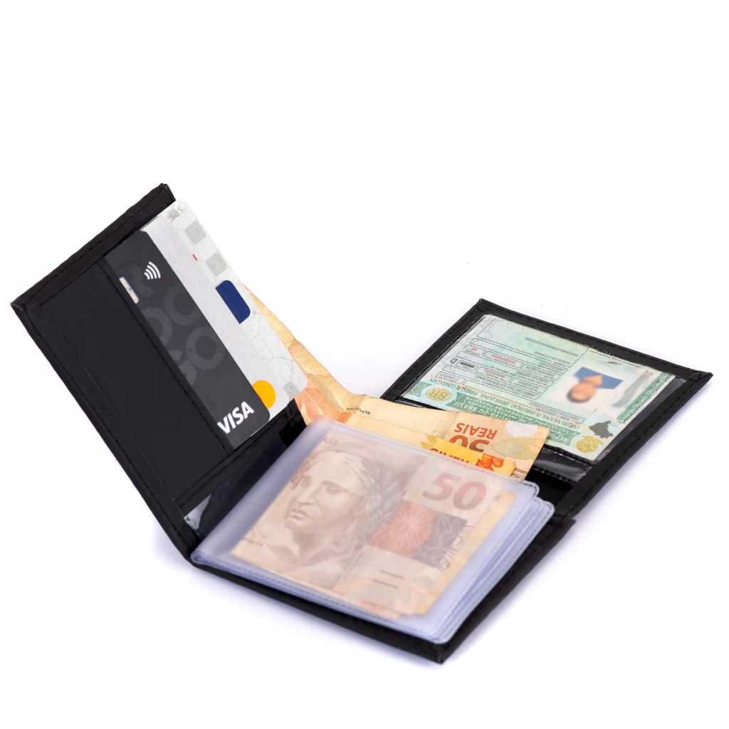 Carteira masculina de Couro Modelo L, Com plastico para RG,CPF removivel, Porta Moedas Em Ziper,  Envio Imediato