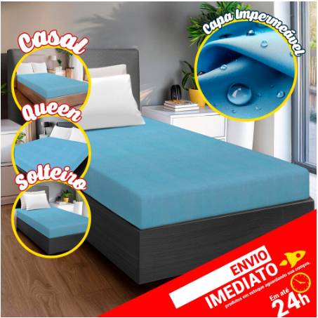 Capa Protetora de Colchão Impermeável AZUL Forro P/ Cama Box Solteiro Casal Queen C/ Elástico