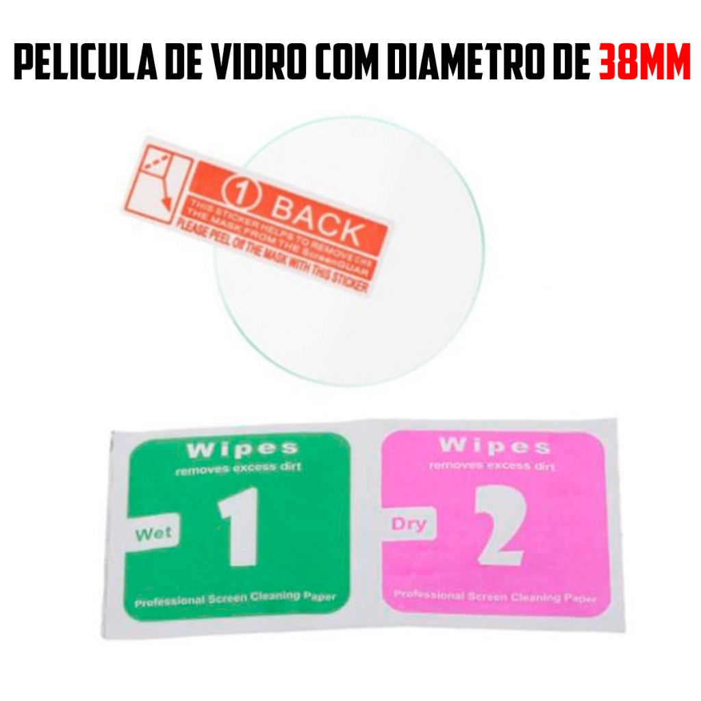 Película de 38mm de Diametro para Relógios e Smartwatch de vidro temperado Proteção de Tela Resistente