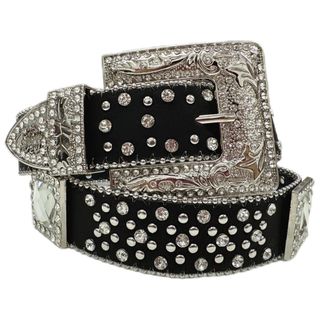 Cinto Feminino Fivela Quadrada Country Strass Brilho Prata Preto Pedraria cc-27-36