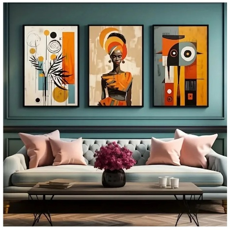 Quadros decorativos Posters étnicos abstratos para Quarto e Sala Decoração, Set Art Wall Africano (3 peças)