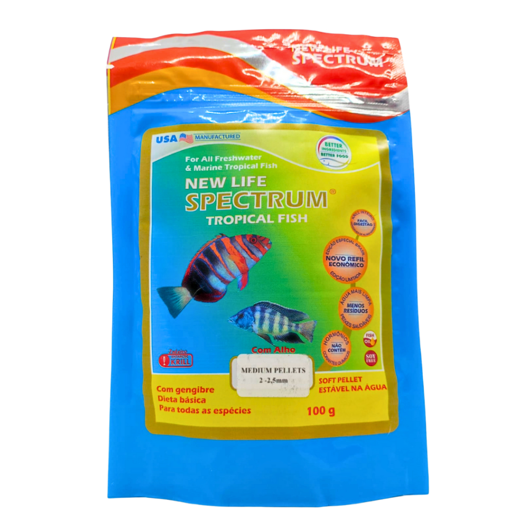Ração New Life Tropical Fish Naturox Spectrum 100g Medium Pellet Com Alho