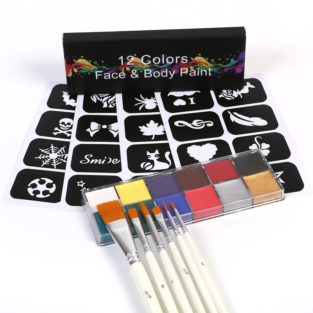 Kit de Maquiagem 12 Cores para Tatuagem Facial/Corporal Arte com Pintura Óleo para Halloween/Festas