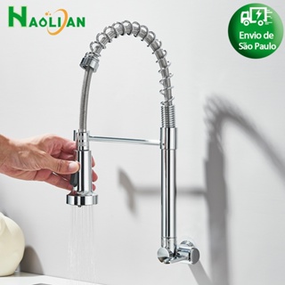 Torneira Cozinha Gourmet Monocomando Com Pulverizador Removível De Mesa /Em Paredes(Cor Preto/Prata) em Oferta na Shopee