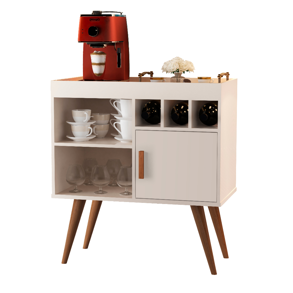 Buffet Balcão Aparador Sala Retrô 1 Porta Cantinho Do Café Paris Off/White
