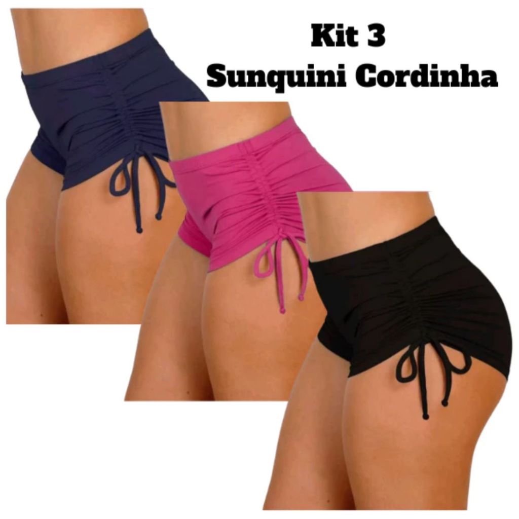 kit 3 Shorts Cordinha Lateral Biquini Sunquini