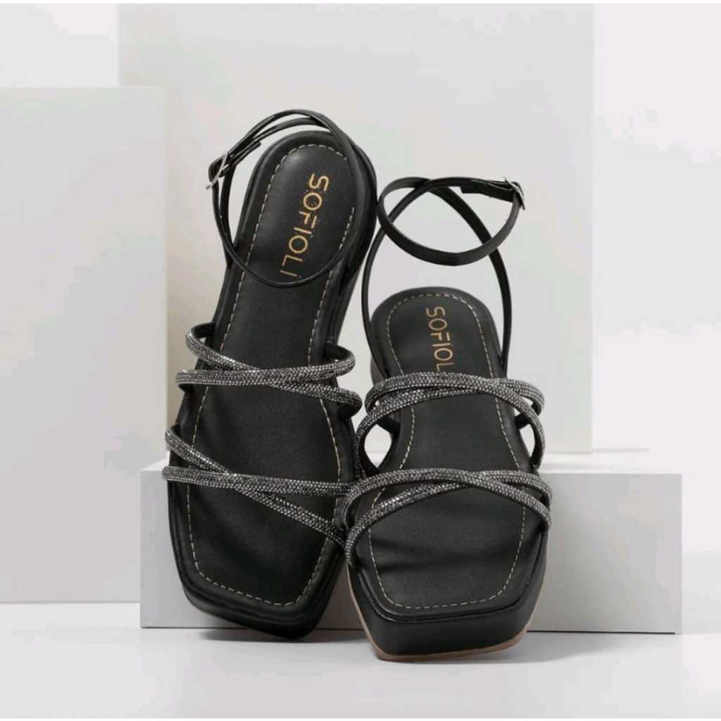 Sandália Feminina Flat Com Brilho Tira Cruzada Flatform Rasteira Confortável Macia Delicada