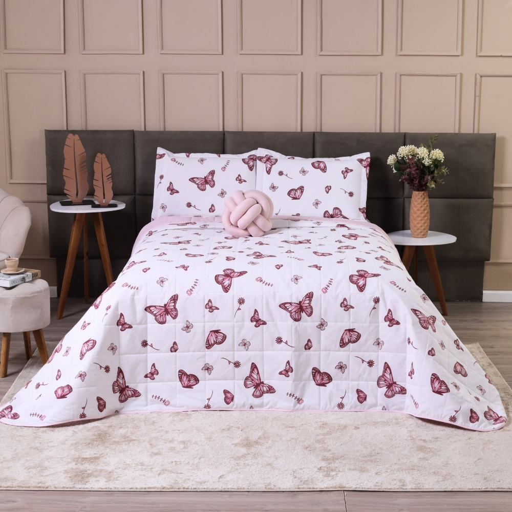 Kit Colcha Cobre Leito King Dupla Face Elegance Algodão Percal 180 Fios 2,90m x 2,40m em Oferta na Shopee