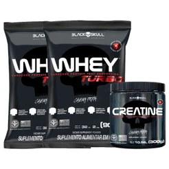 Kit 2x Whey Protein Turdo 907g + Creatina Pura 300g - Caveira Preta / Black Skull
