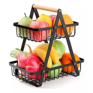 Cesto Fruteira de Mesa 35cm Aramado 2 Andares em Metal Organizador Multiuso Frutas Legumes