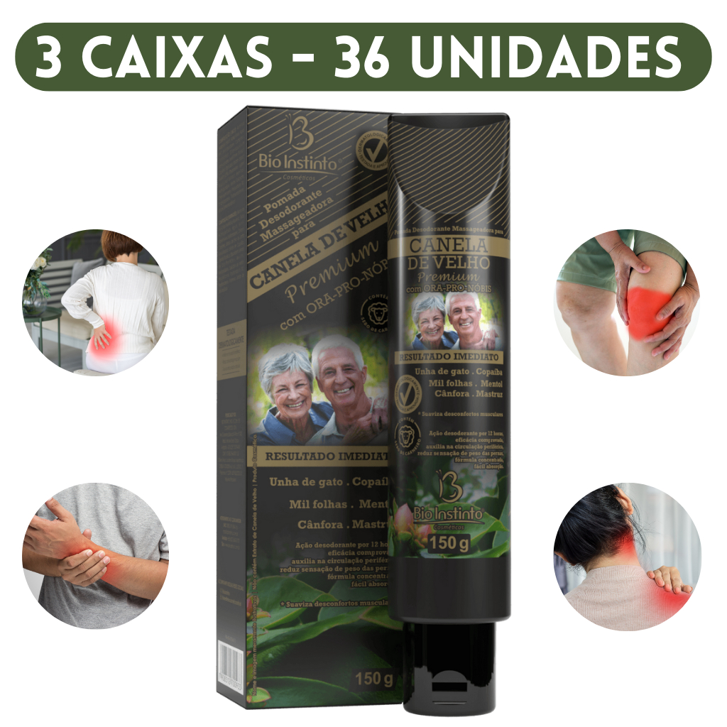 36 Pomadas Canela de Velho Premium Dores Musculares Com Ora pro nóbis Bio Instinto 150g