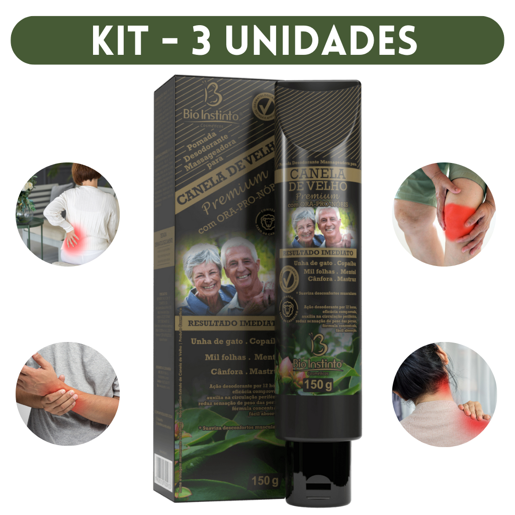Kit 3 Pomada Canela de Velho Premium Dores Musculares Com Ora pro nóbis Bio Instinto 150g