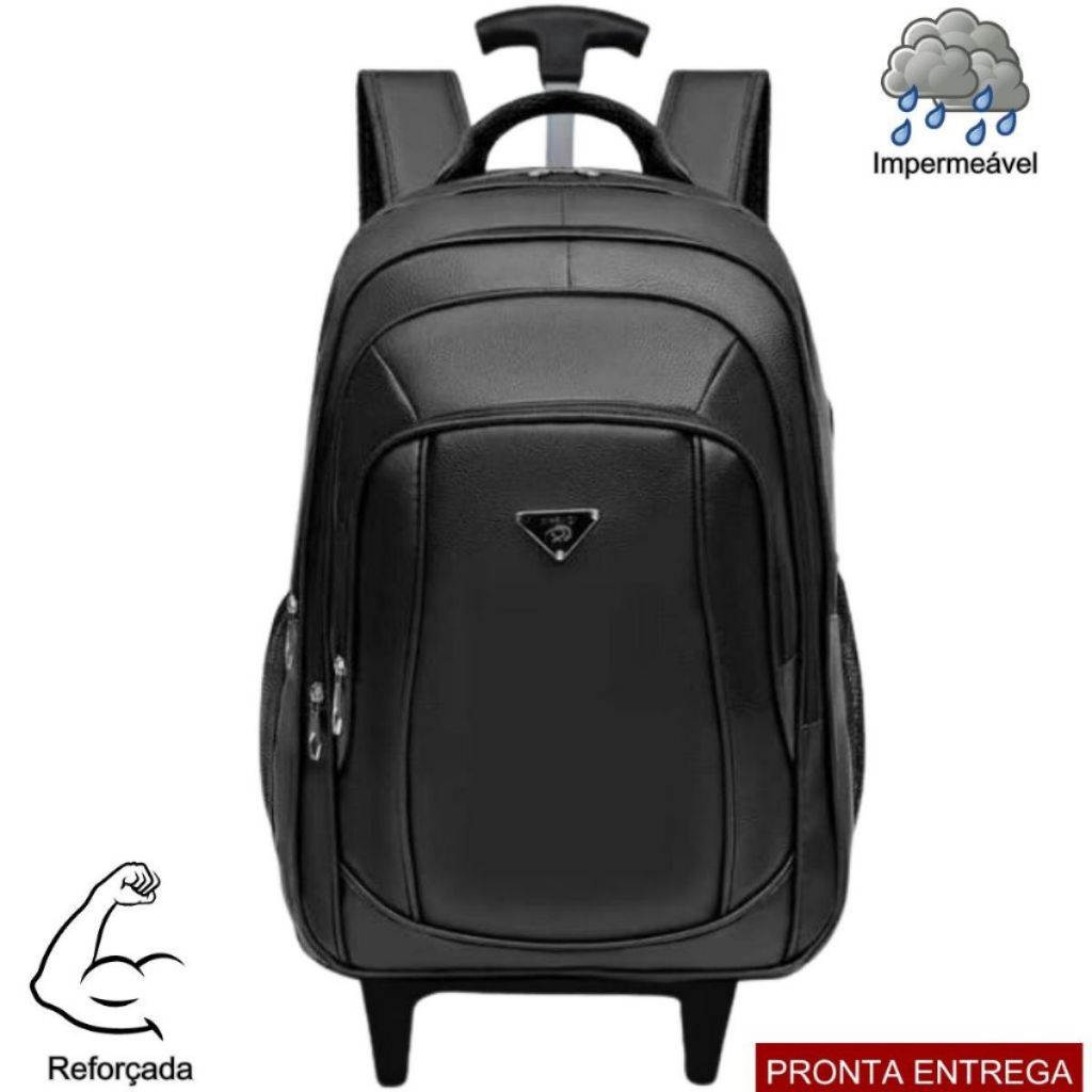 Mochila Executiva Carrinho Rodinha Couro Notebook