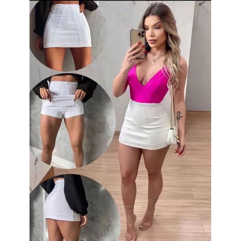 SHORT, SAIA FRENTE E COSTA COM ZIPER LATERAL ASPE102 em Oferta na Shopee