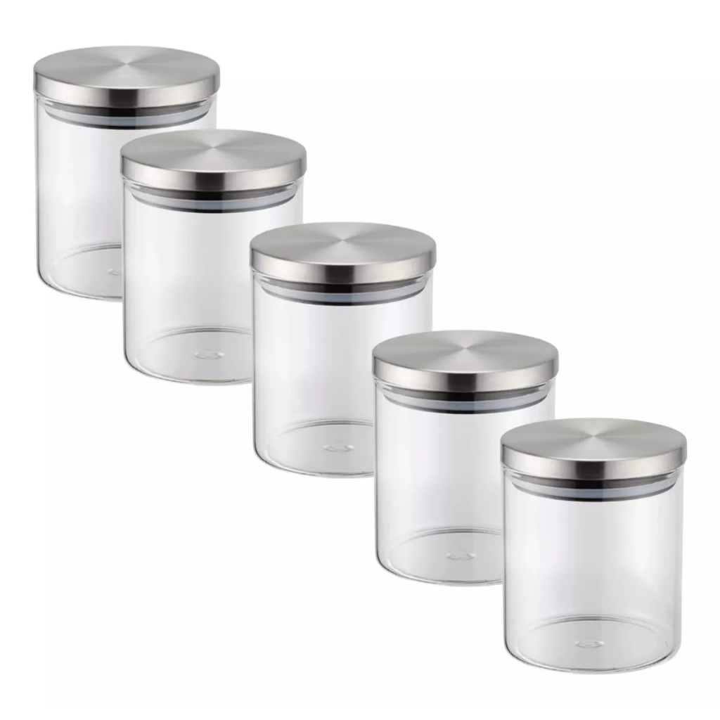 5 Potes De Vidro Com Tampa De Metal Hermética 200 Ml para Armazenamento de Alimentos Grãos...