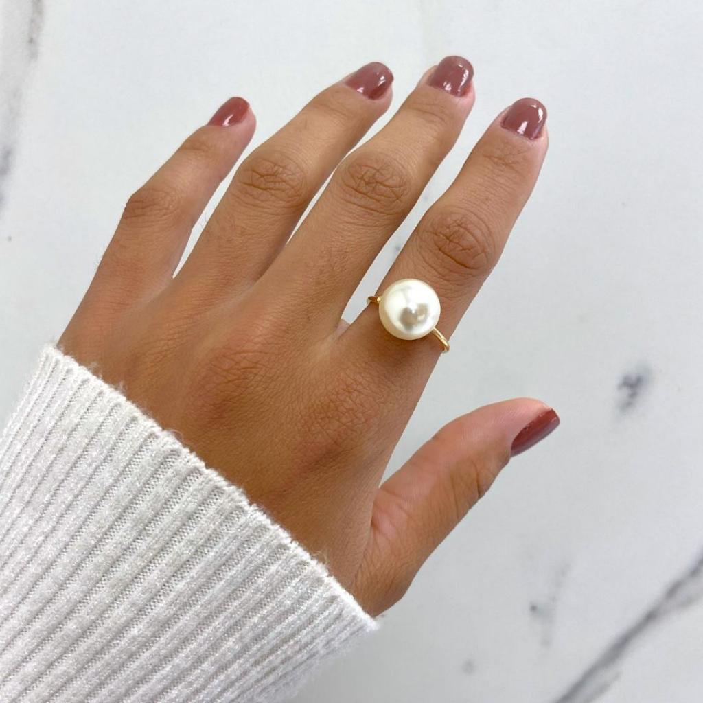 Anel Solitário pérola ajustável banhado a ouro 18k