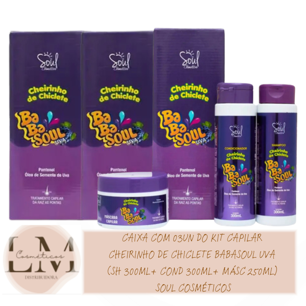 Caixa com 03 Kit Uva (Shampoo 300ml+ Condicionador 300ml+ Máscara 250ml) Soul Cosméticos