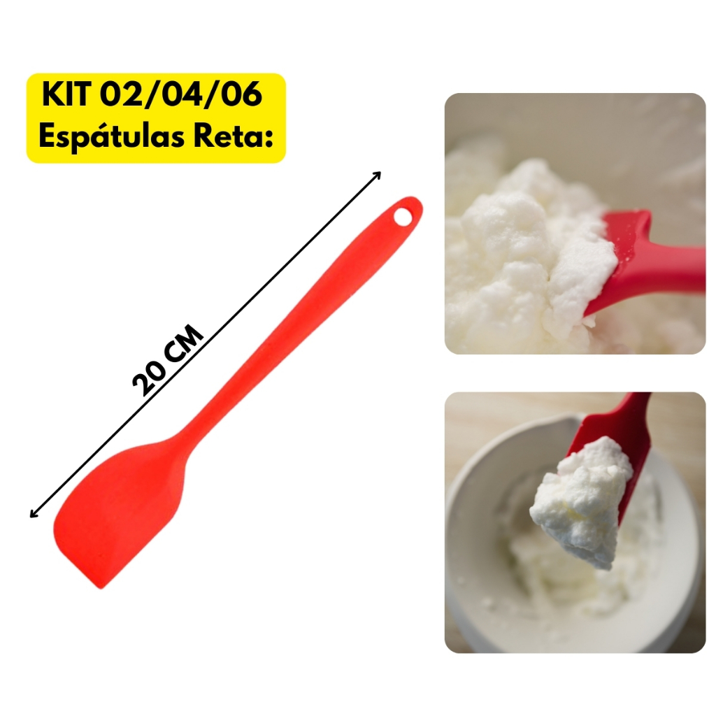 Jogo Kit 02/04/06 Espátula Silicone Abaulada Vermelha Original Line Linha Cook 20CM Receitas Doces