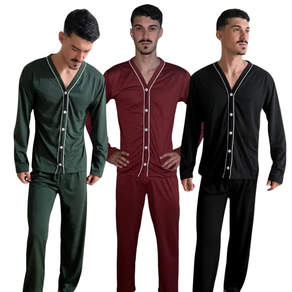 Pijama Longo Botões / Roupa de Dormir Masculino / Pijama Para Homem