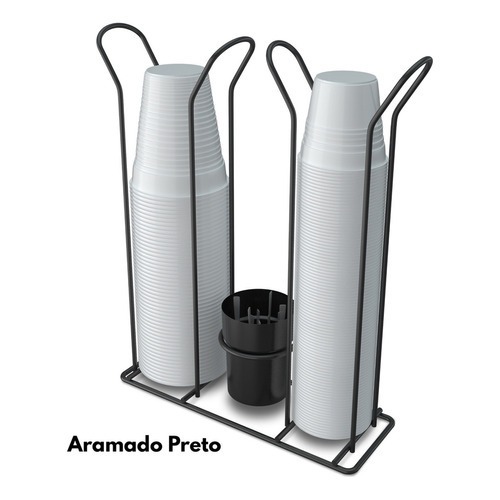 Organizador De Copos Suporte Porta Copo Descartável 80/200ml Preto Black Café Água Copinho Colherzinha