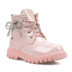Bota Coturno Infantil Feminina Verniz Laço Strass Tratorada Cadarço Menina Fashion